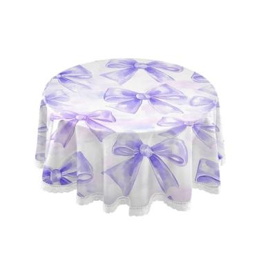 Imagem de SEHANY Toalha de mesa redonda em aquarela roxa com laço de 152 cm, tecido lavável sem rugas, toalha de mesa decorativa de renda para restaurante, casamento, acampamento, festa de cinco de maio