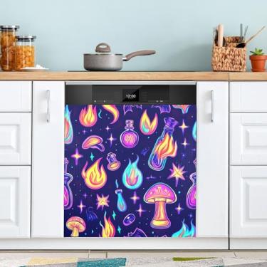 Imagem de ATTX Capa magnética colorida de cogumelos para lava-louças, 58,4 cm C x 66 cm A, decoração da capa da máquina de lavar louça, decalques de armário doméstico e eletrodomésticos adesivos #17