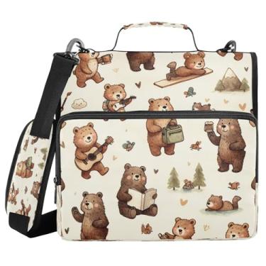 Imagem de Blueangle Fichário com zíper de ursos marrons pequenos, bolsa de fichário de 3 anéis de 3 polegadas comporta 500 páginas, organizador de zíper com vários bolsos com alça ajustável e alça (334)