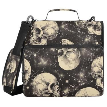 Imagem de SEHANY Fichário com zíper de caveira com alça de ombro, capacidade para 500 folhas, vários bolsos 3,8 cm para fichário com zíper e 3 anéis