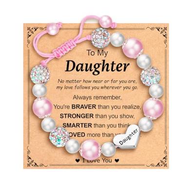 Imagem de Esrial Presentes para neta e filha - Pulseira de coração com contas de pedra natural, Natal, Dia dos Namorados, Páscoa, aniversário, presentes para filha, neta, 6in, Pedra, Sem Pedra Preciosa