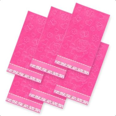 Imagem de Kit 6 Toalha Lavabo Infantil Jaquard Com Barra Pinte e Borde (Pink Bailarina)