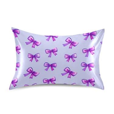 Imagem de SEHANY Capas de almofada de seda com laço roxo para cabelo e pele, capas de almofada de cetim respiráveis macias e refrescantes com fecho de envelope, tamanho king (50 x 66 cm)