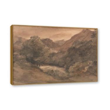 Imagem de Moldura de teca. Arte em tela romantismo estilo constável, (Uma noite clara), pintura de paisagem inglesa emoldurada, decoração de parede elegante para sala de estar escritório. 50 x 70 cm - 19,6 x