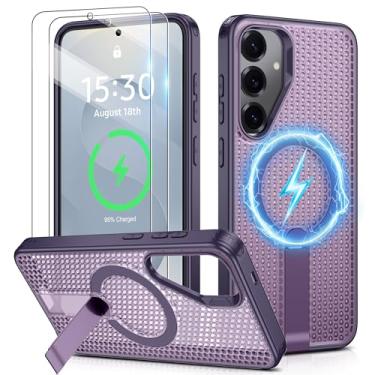 Imagem de Jshru Capa para Samsung Galaxy S25 Plus /S24 Plus com [2 peças] Protetores de tela HD, compatível com MagSafe [proteção contra quedas de grau militar], capa fina translúcida com suporte invisível para