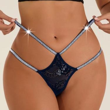 Imagem de Tanga Fio Dental Renda Sexy Cintura Baixa Com Cinto Azul - Master