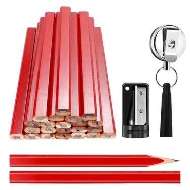 Imagem de Rcybeo 24 lápis de carpinteiro preto plano de 18 cm com apontador de lápis e suportes retráteis para marcenaria e marcação