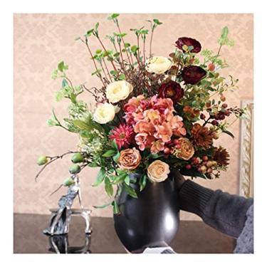 Imagem de LMJYU Centro de mesa de flores artificiais de flores artificiais - arranjos elegantes de flores de peônia, flores artificiais de seda realista bonsai buquês de seda centro de mesa