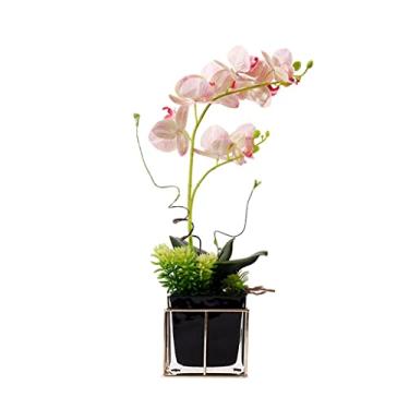 Imagem de LMJYU Flores artificiais flores artificiais com vaso de vidro, orquídeas falsas flores Phalaenopsis, buquês de flores falsas para decoração de mesa de festa em casa flores falsas