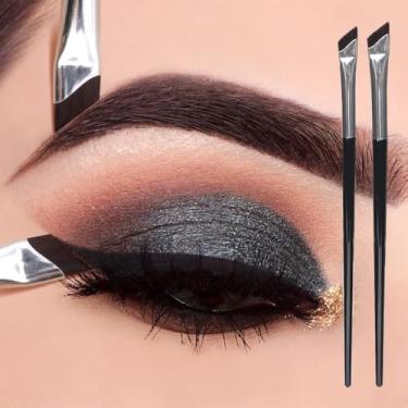 Imagem de 2 pincéis de delineador de cerdas angulares com precisão inclinada para cabeça e sobrancelha, ferramentas de maquiagem para contorno dos olhos, (mais curta para delinear, mais longa para sobrancelha)