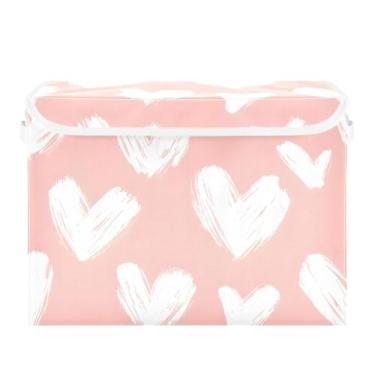 Imagem de xigua Caixas de armazenamento de corações brancos com tampas e alça de transporte, caixas de armazenamento dobráveis, recipientes organizadores, cestos, cubo com capa para casa, quarto, armário