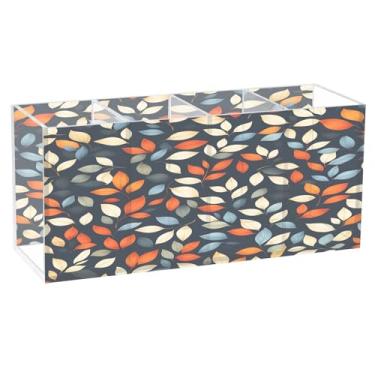 Imagem de CEBUGI Porta-lápis de acrílico com 4 compartimentos, organizador de lápis de folhas coloridas, suporte de pincel de maquiagem para escritório em casa, escritório