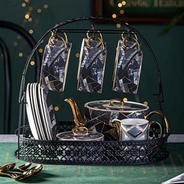 Imagem de Conjunto de 6 xícaras de chá e pires pretos modernos para sala de estar, decoração de casa, conjunto de festa de chá