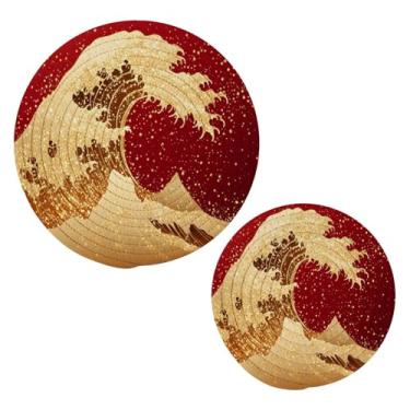 Imagem de Wassud Golden Wave Conjunto de trivet para pratos quentes, suportes redondos de algodão, almofadas quentes, porta-copos elegantes, decoração de cozinha e acessórios, 2 peças