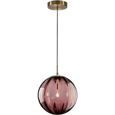 Imagem de Luminária Pendente Globo Moderna - Luminária Contemporânea Dourada para Ilha de Cozinha, Pendente com Globo Único, Mini Bola de Vidro (Borgonha - 20 cm)