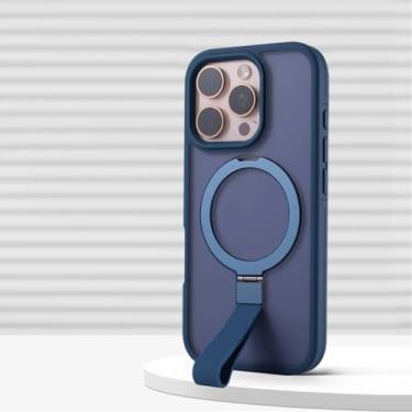 Imagem de HJZSZX Suporte magnético fosco com cordão e capa à prova de choque para iPhone 16E com carregamento sem fio (para iPhone 16E/azul)