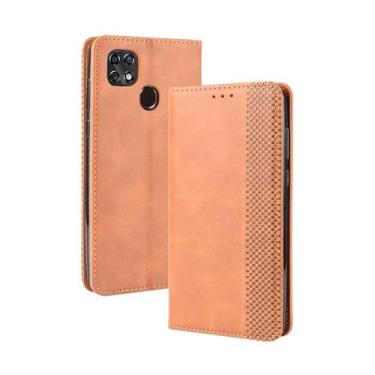 Imagem de Capa flip de couro para ZTE Blade 20,Flip magnético retro,Caso de telefone de couro PU,Design de carteira com 3 slots de cartão e 1 clipe de dinheiro -Brown