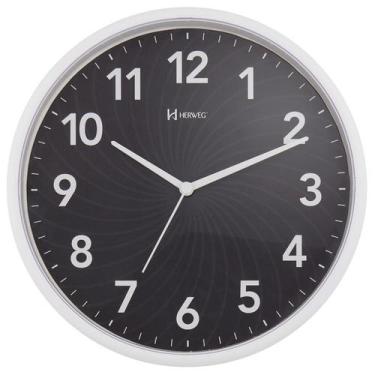 Imagem de Relógio Parede Plastico 26 Cm Preto Branco Herweg, Plástico, Branco