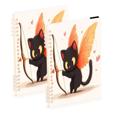 Imagem de Burbuja Cadernos para gatos Cupido dos Namorados, papel pautado universitário A5 com 60 folhas, fichário para diário, escritório, 2 unidades