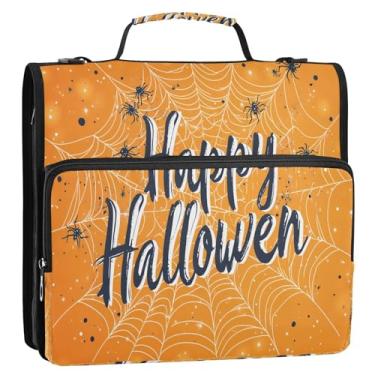 Imagem de CEBUGI Fichário de 3 anéis com zíper com alça de ombro, pasta de arquivo expansível de 3,8 cm, anéis D, para escola, escritório, fundo de Halloween