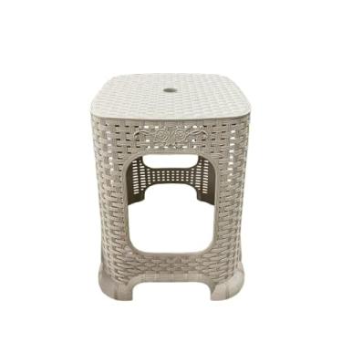 Imagem de Banqueta de Rattan Sintético nas Cores Preta ou Cinza - Para Varanda, Cozinha e Jardim, Resistente a Intempéries e Fácil de Limpar(Palha)