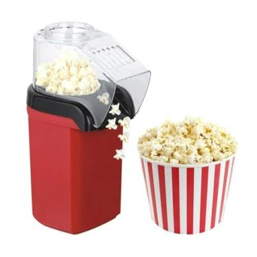 Imagem de Pipoqueira Elétrica, Vermelha e Preta, Sem Óleo, com Tampa Transparente