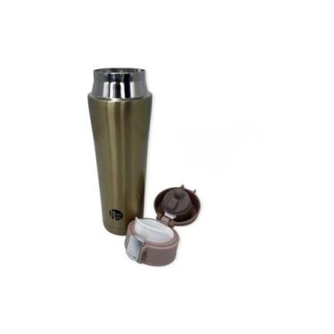 Imagem de Garrafa Isotérmica em Aço Inox, 500ml, Dourada, Tampa Antivazamento, Bico Retrátil Flip Top, 23cm Altura