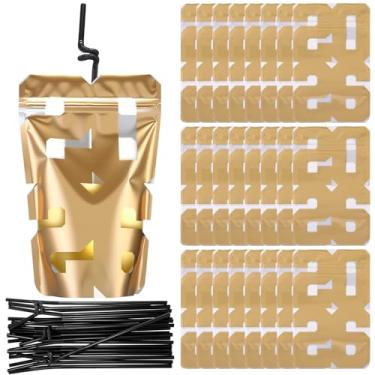 Imagem de Rtteri Conjunto de 25 saquinhos para bebidas 2026 com canudos 283.5 g Zipper Licor Smoothie Pouches 2026 tema dourado resistente embalagem de sucos saco de presente para formatura de ano novo e