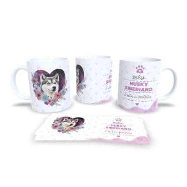 Imagem de Caneca de Cerâmica Beagle, Branca e Rosa, com Ilustração de Cachorro e Flores, Tema Pet, Design com Patinhas e Corações (13193)