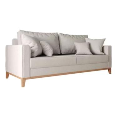 Imagem de Sofá 3 lugares 180 cm em Linho e Pés de Madeira Alto Padrão- Sala de Estar, Clínica, Escritório e Apartamento - Resistente