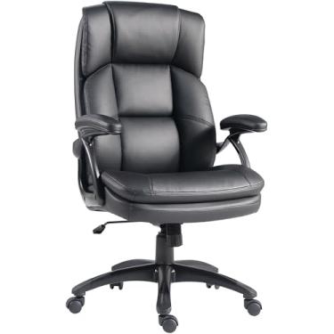 Imagem de Lorell Cadeira executiva de escritório com encosto alto, altura ajustável, giratória, trava inclinada, braços acolchoados, base 5 estrelas, preta