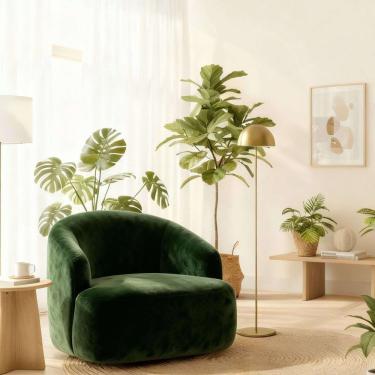 Imagem de Poltrona Orgânica Luxo Recepção Lótus Suede Cor Verde