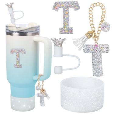 Imagem de LA KEN DU Pingentes De Letras Para Alça Copo Stanley, Acessórios Silicone Botas 40 Oz 30 Oz, Capa Palha Em Formato Coroa E Adesivo Diamante (T)