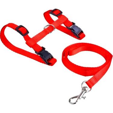 Imagem de Coleira Peitoral para Gatos com Guia, Vermelha, Ajustável, Sistema de Segurança com Fivelas, Poliéster e Aço, Pescoço 19-33cm, Barriga 24-41cm, Guia 110cm
