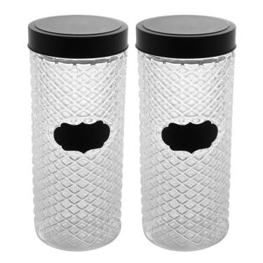 Imagem de Kit 2 Porta Mantimentos De Vidro Pote Com Tampa Preta Wolff 2100ml