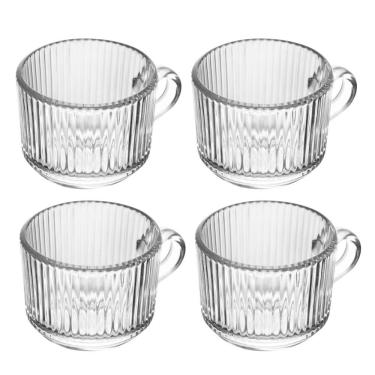 Imagem de Jogo 4 Xícara De Café De Vidro Com Alça Transparente Lines 90ml