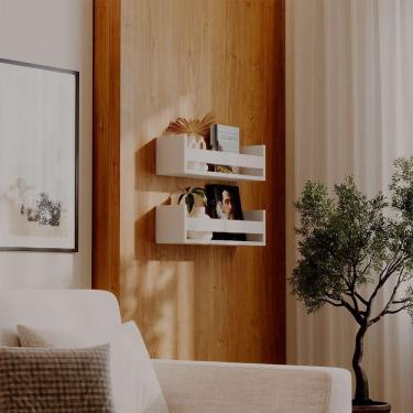 Imagem de Kit 2 Prateleiras Porta Livros Branca 50 x 12cm Suporte Invisivel