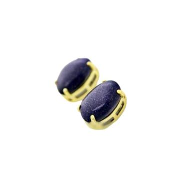 Imagem de Brinco Cabochao Baulado Topinho Pedra Estrela Azul Dourado