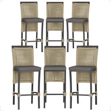 Imagem de 6 Banqueta Em Alumínio Roma Preta Corda Náutica Tecido 11 Rami