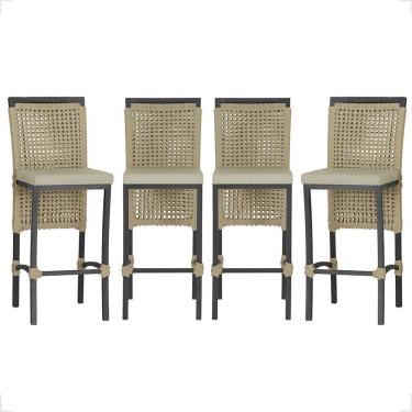 Imagem de 4 Banqueta Em Alumínio Roma Preta Corda Náutica Tecido 7 Rami