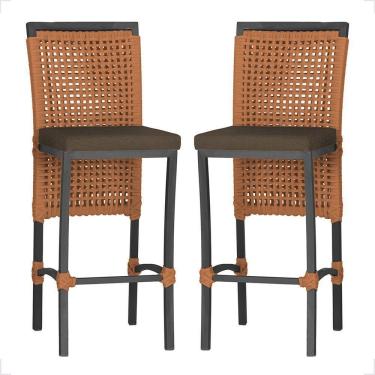 Imagem de 2 Banqueta Em Alumínio Roma Preta Corda Náutica Tecido 9 Terra Cota