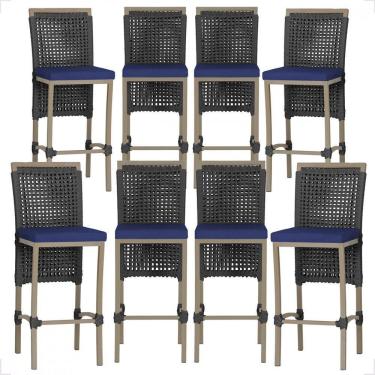 Imagem de 8 Banqueta Em Alumínio Roma Fendi Corda Náutica Tecido 10 Preta Unico