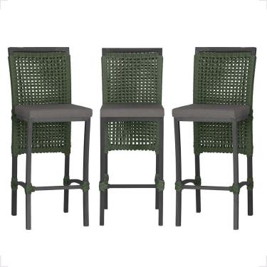 Imagem de 3 Banqueta Em Alumínio Roma Preta Corda Náutica Tecido 11 Verde