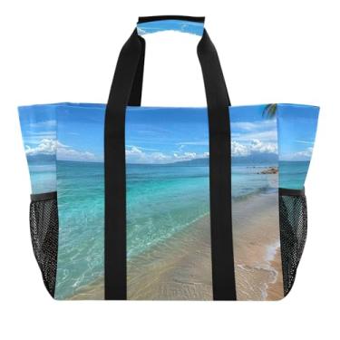 Imagem de ODAWA Bolsa feminina grande, impermeável, à prova de areia, bolsa esportiva dobrável para viagens na praia, Mar de praia tropical, One Size
