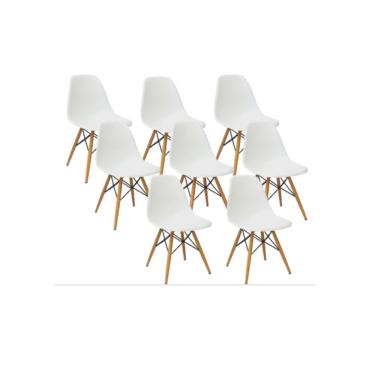 Imagem de Conjunto 8 Cadeiras Charles Eames Eiffel Wood Base Madeira - Branca
