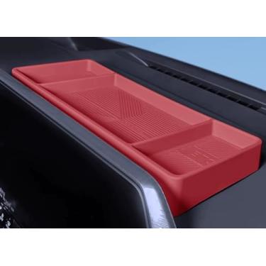 Imagem de Temmis Organizador de console central de painel para Toyota Highlander 2022-2026, suporte de lenços de silicone, bandeja de armazenamento de painel, caixa de contêiner atrás da tela vermelha