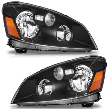 Imagem de WEELMOTO Faróis de halogênio para Nissan Altima 2005-2006 conjunto de faróis compatíveis com 05-06 Altima Black Housing Amber Reflector não serve para modelos HID de fábrica