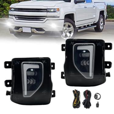 Imagem de Luzes de neblina LED & DRL compatíveis com Chevy Silverado 1500 2016 2017 2018 faróis de neblina dianteiros com luzes de circulação diurna e luzes de seta, substituição de montagem de lente transparente - 2 peças
