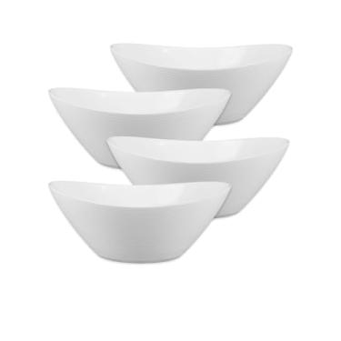 Imagem de LaGlint Conjunto de 4 tigelas de servir de 1,219 g, pratos ovais de vidro opala de 23 cm para salada, acompanhamentos, cozinha de frutas, seguro para micro-ondas e lava-louças, branco