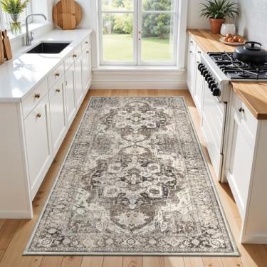 Imagem de YOUFORTONG Corredor de cozinha lavável 3x6: tapete de corredor macio antiderrapante com suporte de borracha para entrada do quarto corredor de carpete vintage interno (bege, 3x6)